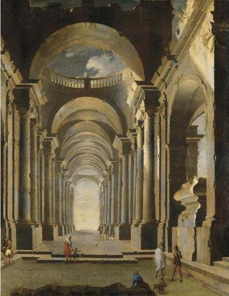 Leonardo Coccorante Architecture with figures Norge oil painting art